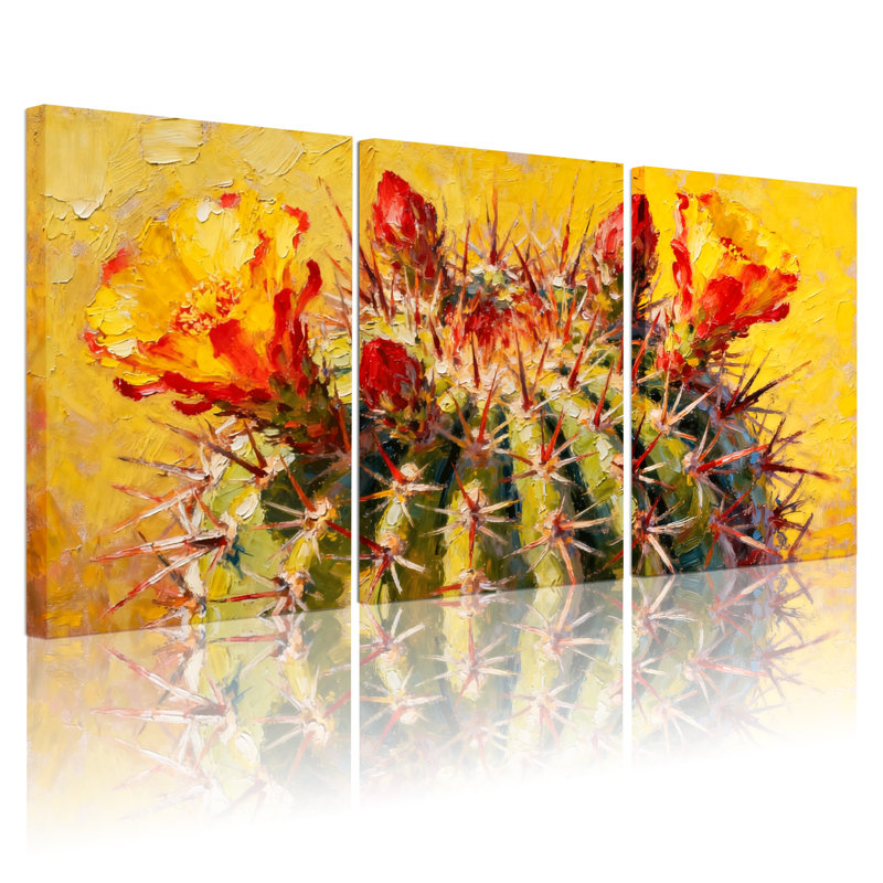 Cactus fleur de cactus, ensemble de 3 impressions sur toile, H 18 po x l 36 po