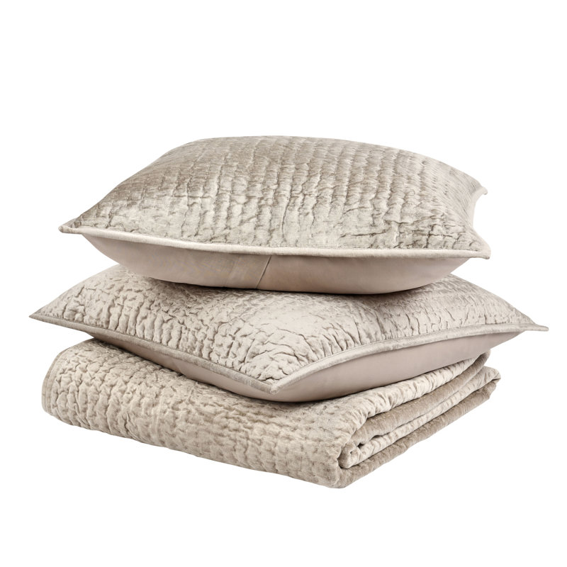 Bari 3-Piece Velvet Rayon Quilt Set, Pebble Beige