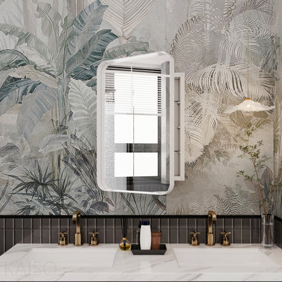 Armoire à pharmacie encastrée en métal blanc avec miroir et étagères réglables 16 po x 24 po Miroir mural noir avec rangement pour salle de bain