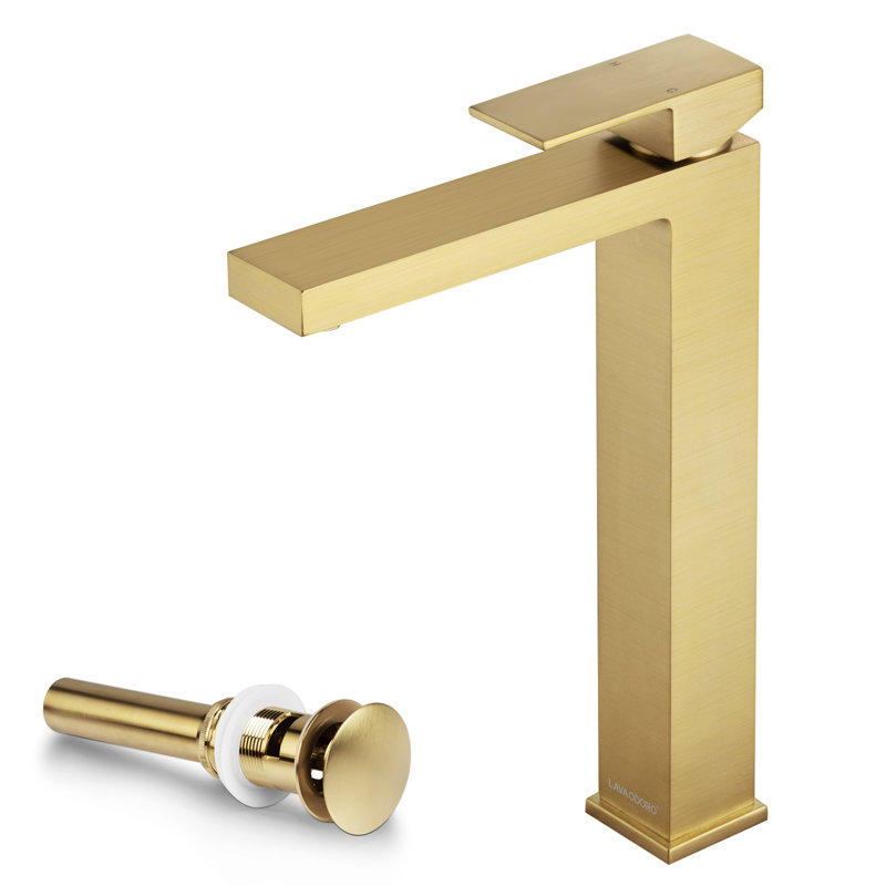Vessel Sink Single-Handle Bathroom Faucet with Drain Assembly, Brushed Gold