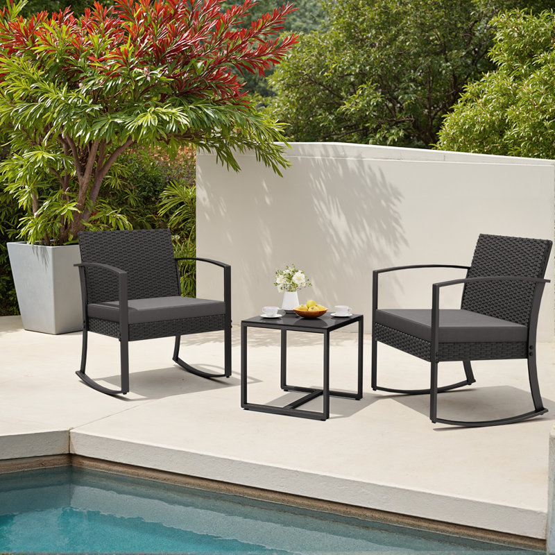 2 - Person 16" Long Bistro Outdoor Rocker Set, Gray