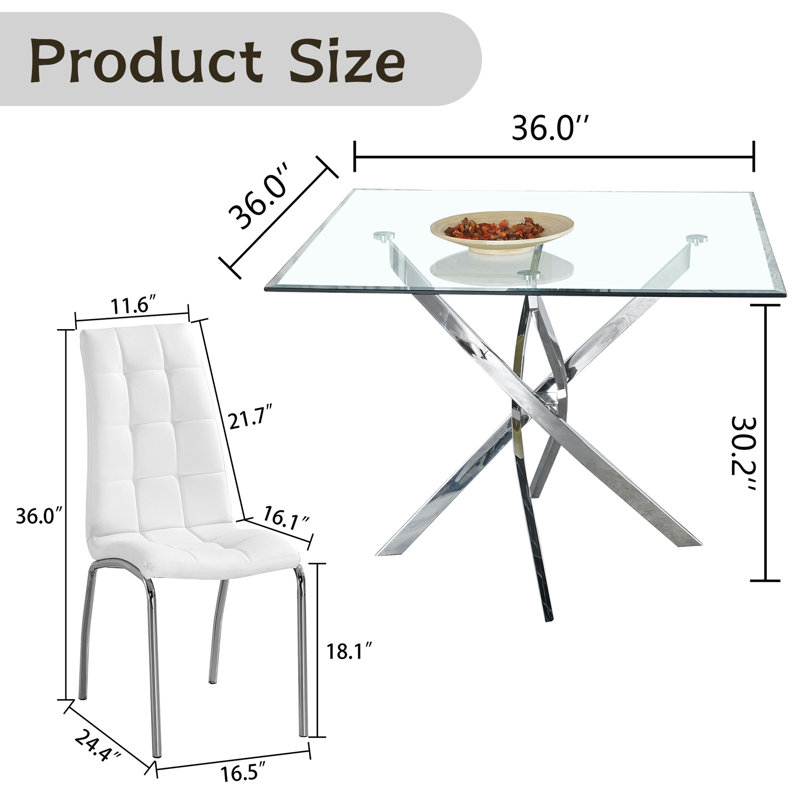 5 - Piece Pedestal Dining Set, Silver, White/Silver
