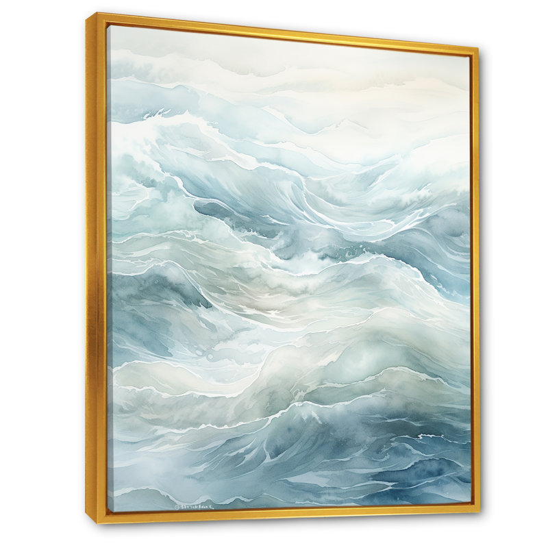Impression sur toile Ocean Minimal Waves Charm, Cadre flottant doré, H 32 po x l 16 po x P 1 po