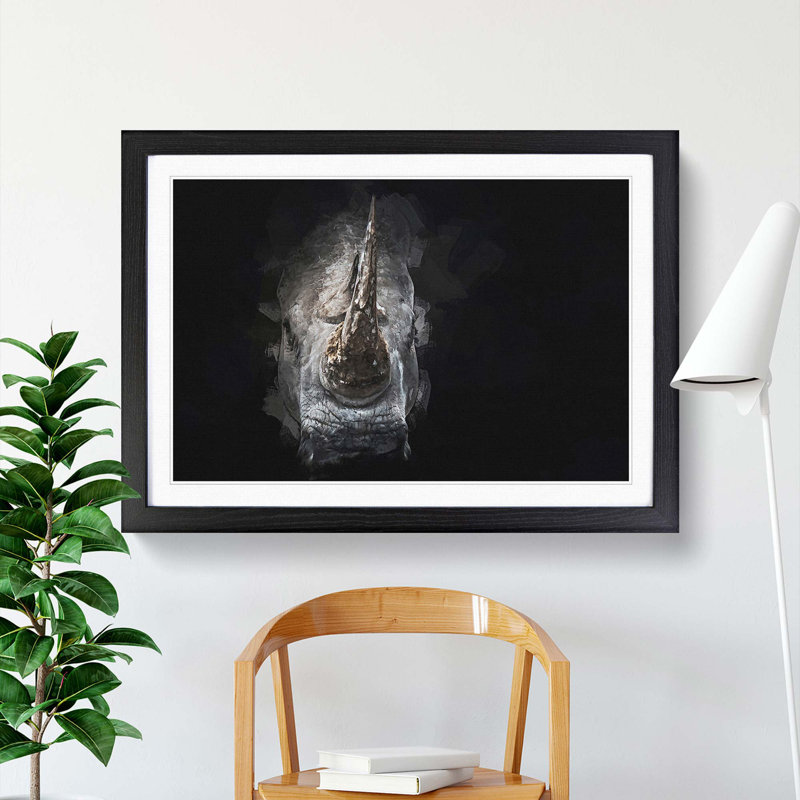 Rhino in the Shadows in Abstract - Picture Frame Graphic Art Print, 27cm H x 36cm W x 2cm D, Black Framed