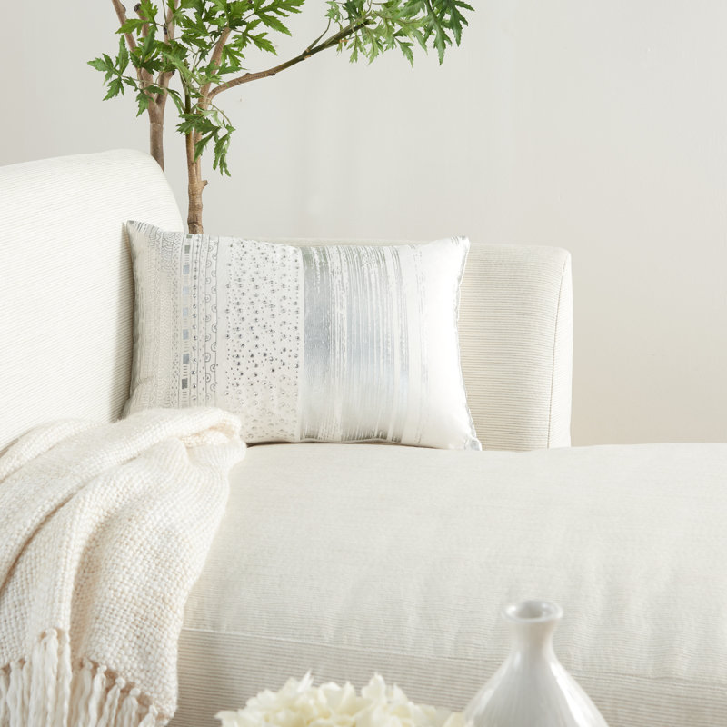 Embroidered Throw Pillow, Silver