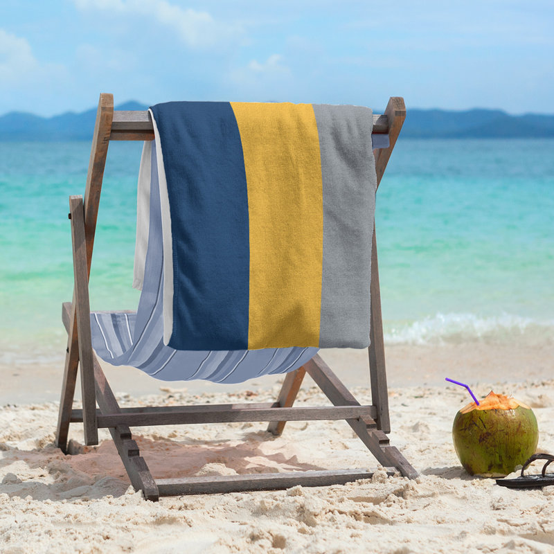 Vancouver Lightweight Beach Towel, Poly/Cotton, Navy Blue/Gold/Silver