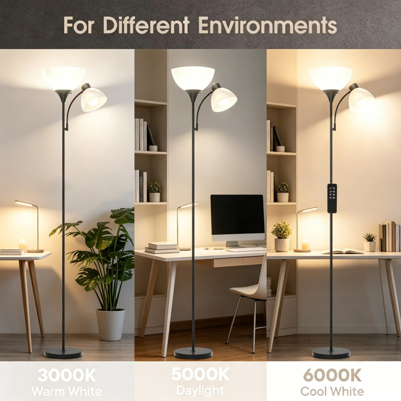 Lampe sur pied intelligente à intensité variable avec télécommande, torchère à DEL 2100LM super brillante, réglable en continu 4 températures de couleur 3000K-6000K pour le salon et la chambre à coucher