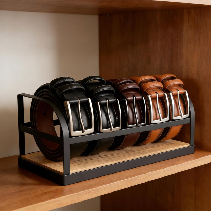 Organisateur de ceinture à 5 fentes pour garde-robe, support de ceinture en bois de bambou