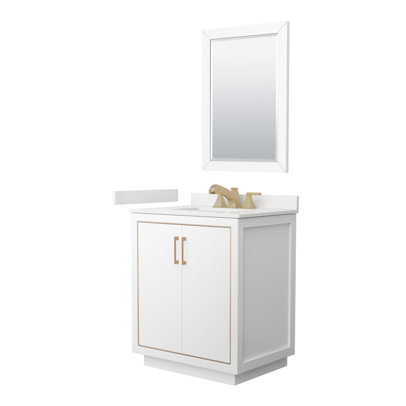 30'' W Single Vanity, White Quartz, Satin Bronze, White