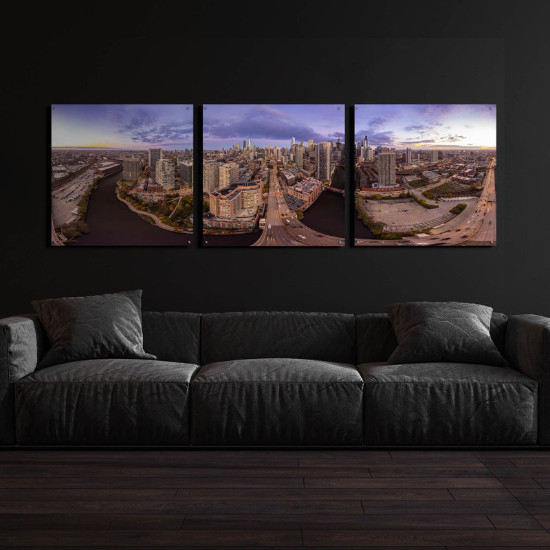 «Lavender Chicago» par Epic Portfolio, art mural en verre acrylique, ensemble de 3 pièces, H 36 po x l 108 po