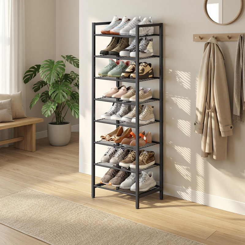 Range-chaussures en métal 16 paires, range-chaussures autoportant pour les petits espaces de garage de placard d'entrée, tablette de rangement en acier