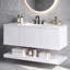 Armoire de salle de bain murale 48 po, meuble-lavabo flottant en panneau de fibres à densité moyenne avec 3 tiroirs et tablette inférieure ouverte, meuble-lavabo peint en blanc avec design sans poignée, comptoir de lavabo en composite