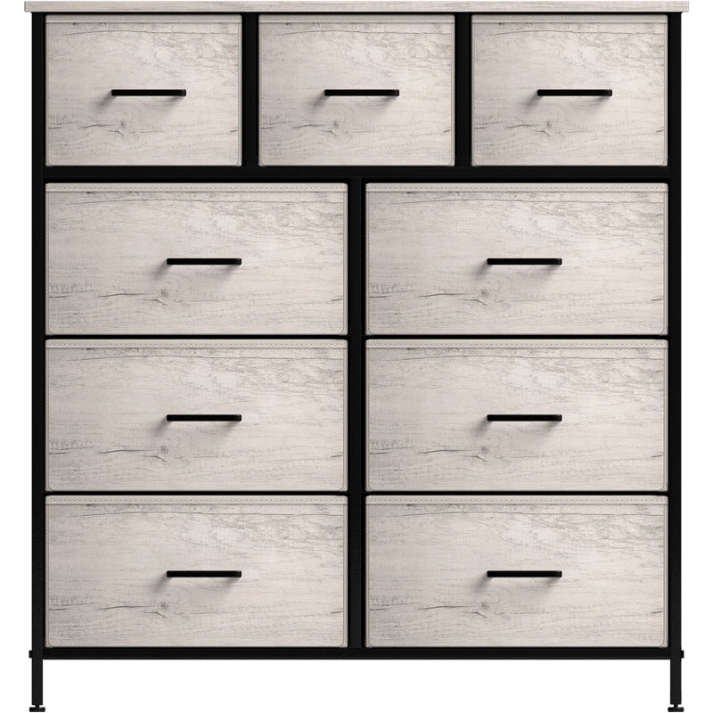 Sorbus 9 Drawers Dresser with Steel Frame and Wood Top in Rustic, Beige