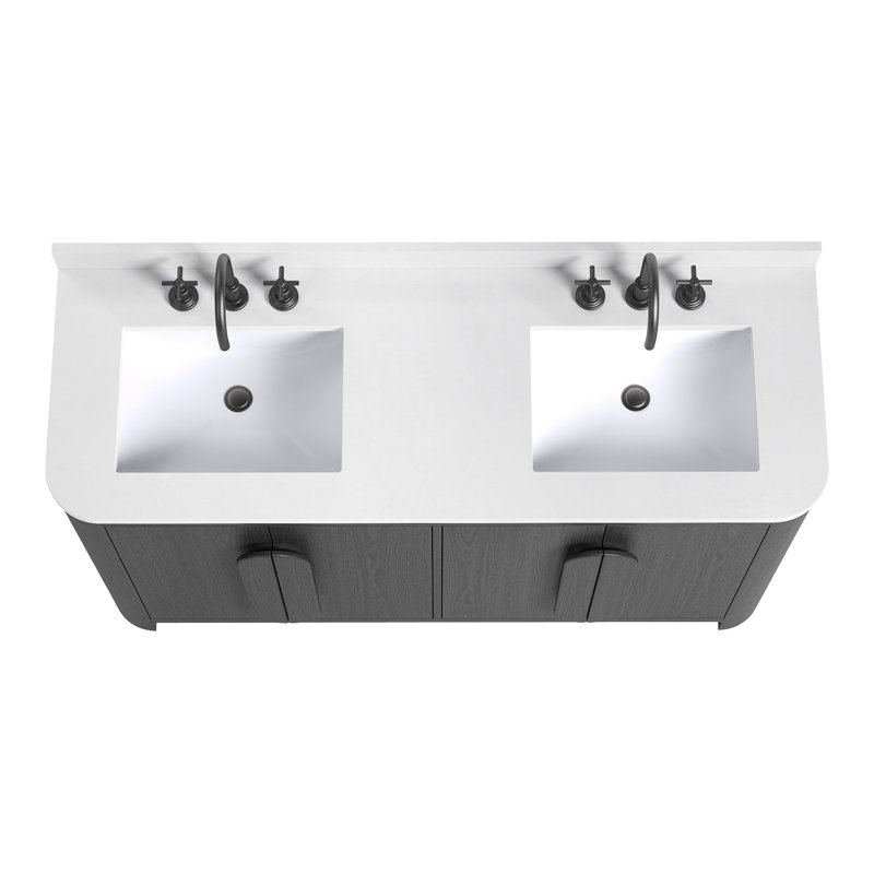 Harper Vanity, Ebony Oak, 60" W, White Quartz