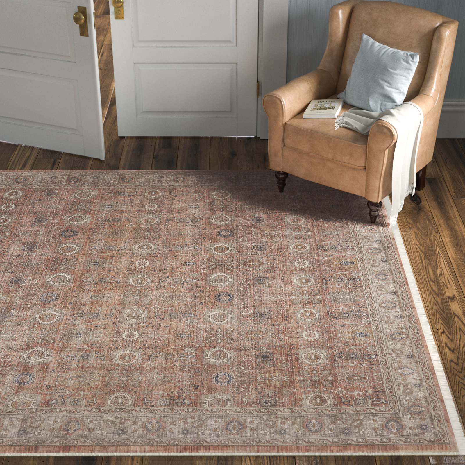 Talise Pink Gray Oriental Rug, Rectangle 8' x 10'