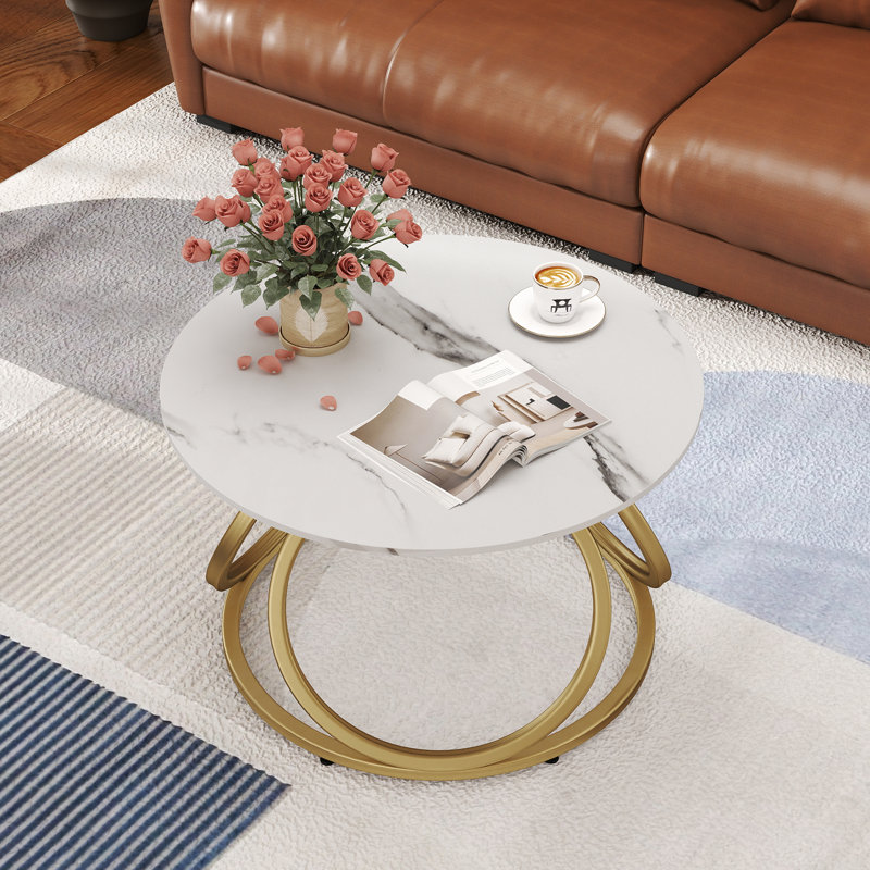 Pedestal Coffee Table, Calacatta White, Gold