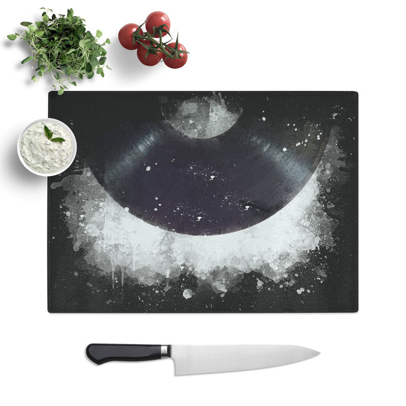 Tempered Glass a Vinyl Record Paint Splash Chopping Board, 20 cm x 28.5 cm