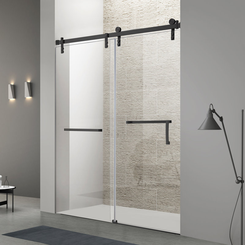 Frameless Adjustable Shower Door, 56"-60" W x 76" H, 3/8" Glass & Soft-Close, Matte Black