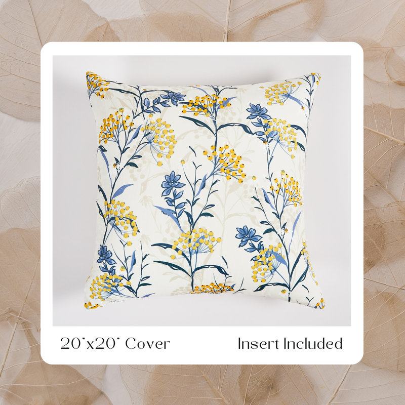 Floral Yellow Navy Throw Pillow 20"