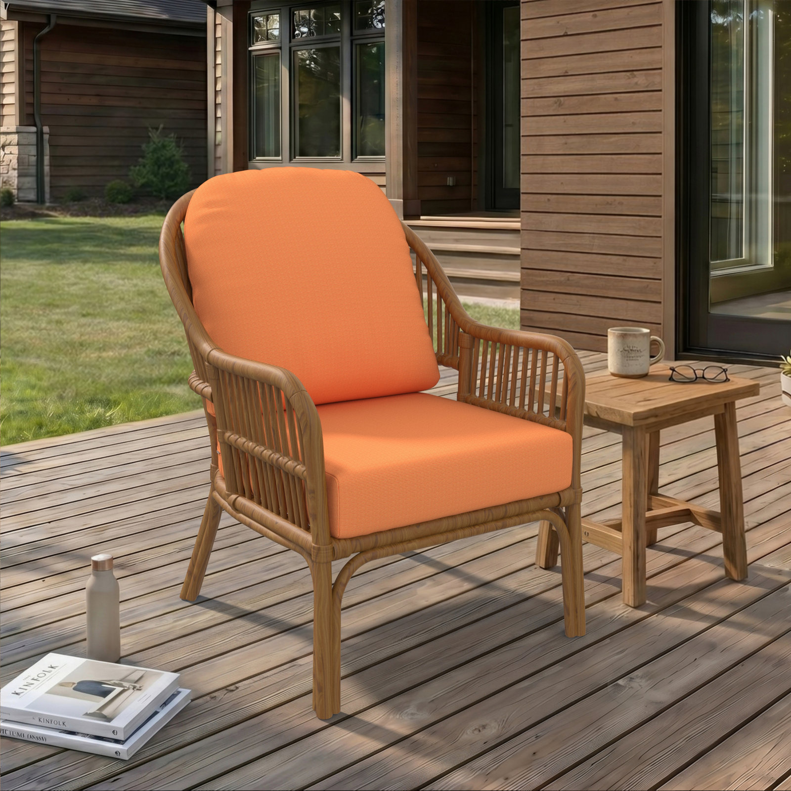 Amala Outdoor Sunbrella® Seat/Back Cushion, Sunbrella Upholstery Tangerine Sunbrella® Canvas