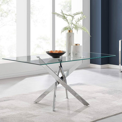 Glass Top Metal Base Dining Table