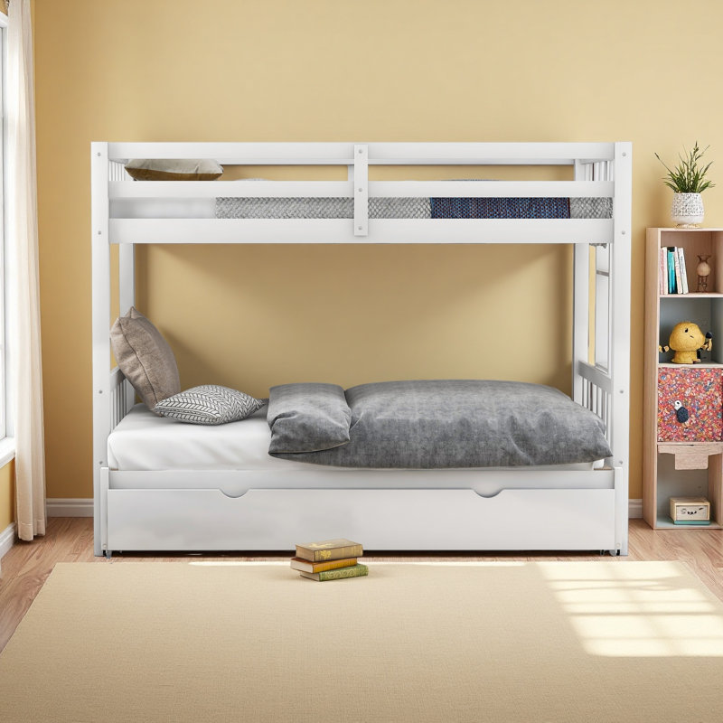 Lit simple superposé au dessus d'un lit gigogne, Blanc