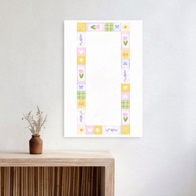 Pastel Floral Frame Whimsical Abstract Butterfly Lavender Tulip Flower Spring Wall Art Print 1 Piece Wrapped Canvas Wall Art