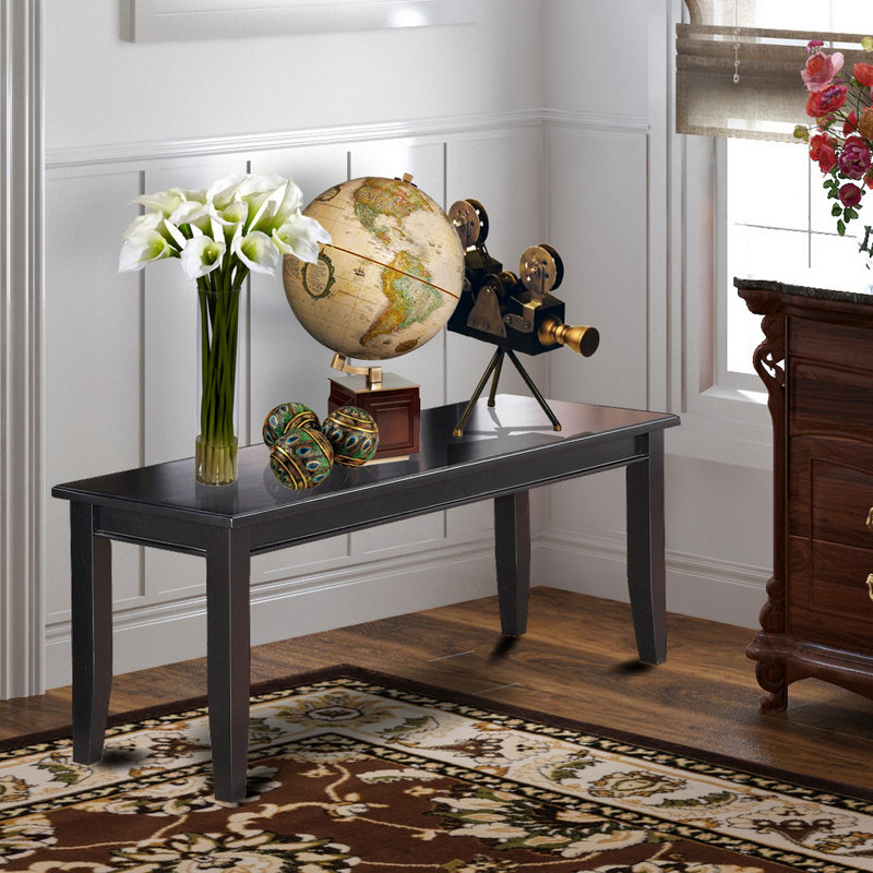Dining room bench - rectangular top surface and wooden 4 legs - Black Finish, Black