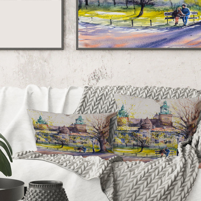 Coussin Rectangle, Château à travers les arbres du parc - Country