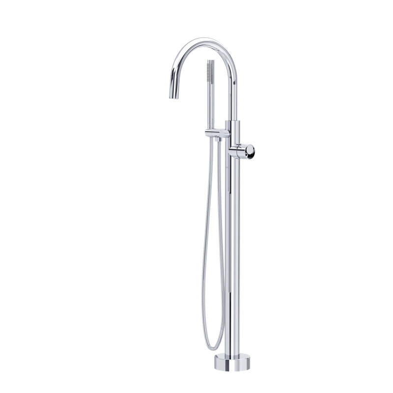 Eclissi Single Hole Floor Mount Tub Filler Trim with C-Spout, Polished Chrome