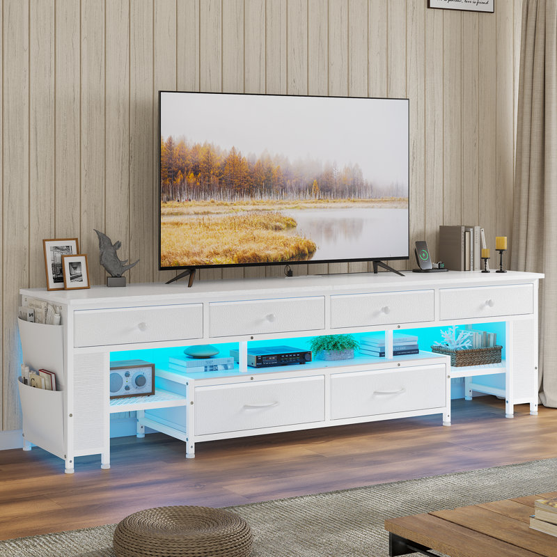 63" Tv Stand With Led Light & Power Outlets,Entertainment Center Tv Console With Storage,6 Drawers & 4 Storage Bags & Shelves,Media Console Table For 65/70/75 Inch Tv