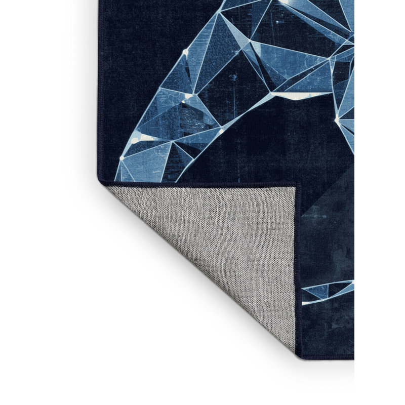 Tapis géométrique bleu lavable à la machine Ozgur Trex, 5 x 7