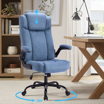 Adjustable Headrest High Back Fabric Ergonomic Executive Office Chair (Blue)