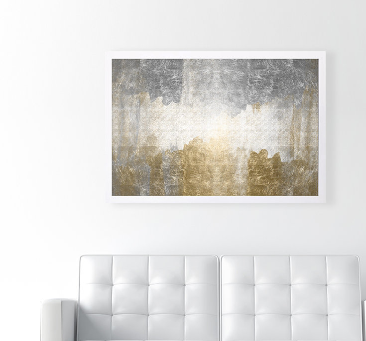 Peinture abstraite métallique Amantes - impression d'art graphique, H 12 po x l 17 po x 1,5 po, Cadre blanc