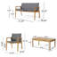  Ensemble de patio extérieur 4 pièces avec sièges en osier et structure en bois, causeuse, chaises et table basse, gris