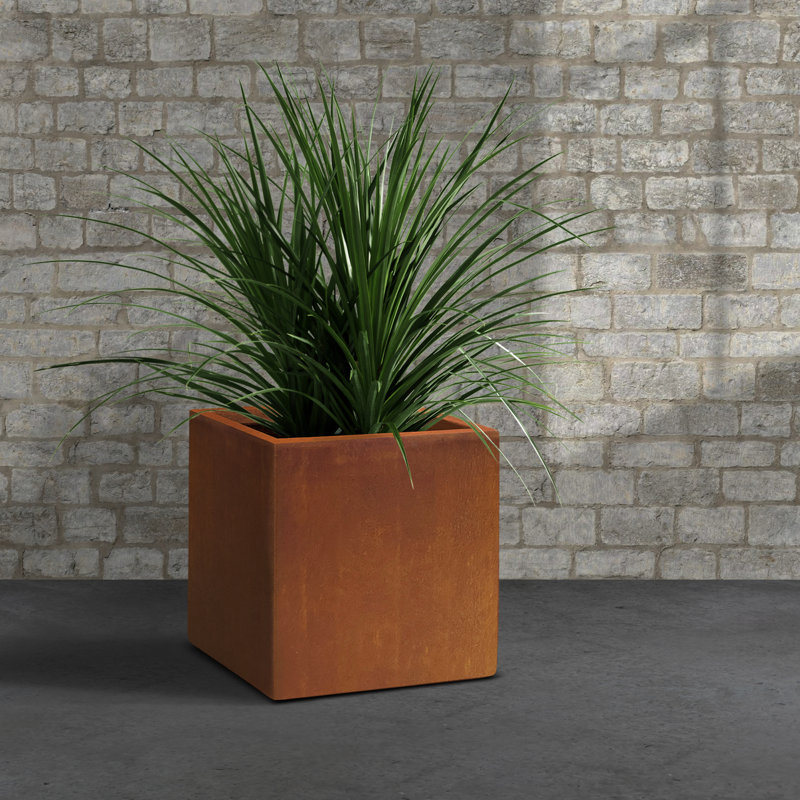 Boîte à fleurs en béton Wabbaseka, H 12 po x l 12 po x P 12 po, Faux acier vieilli