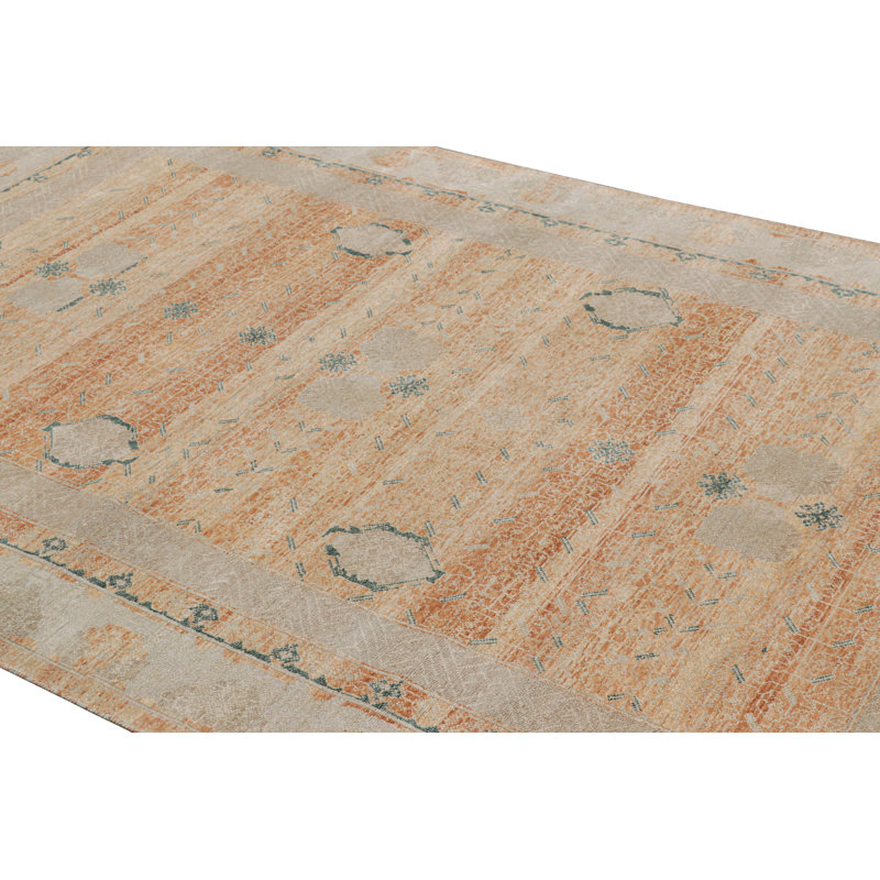Rug & Kilim’S Transitional Rug In Orange And Gray With Geometric Patterns