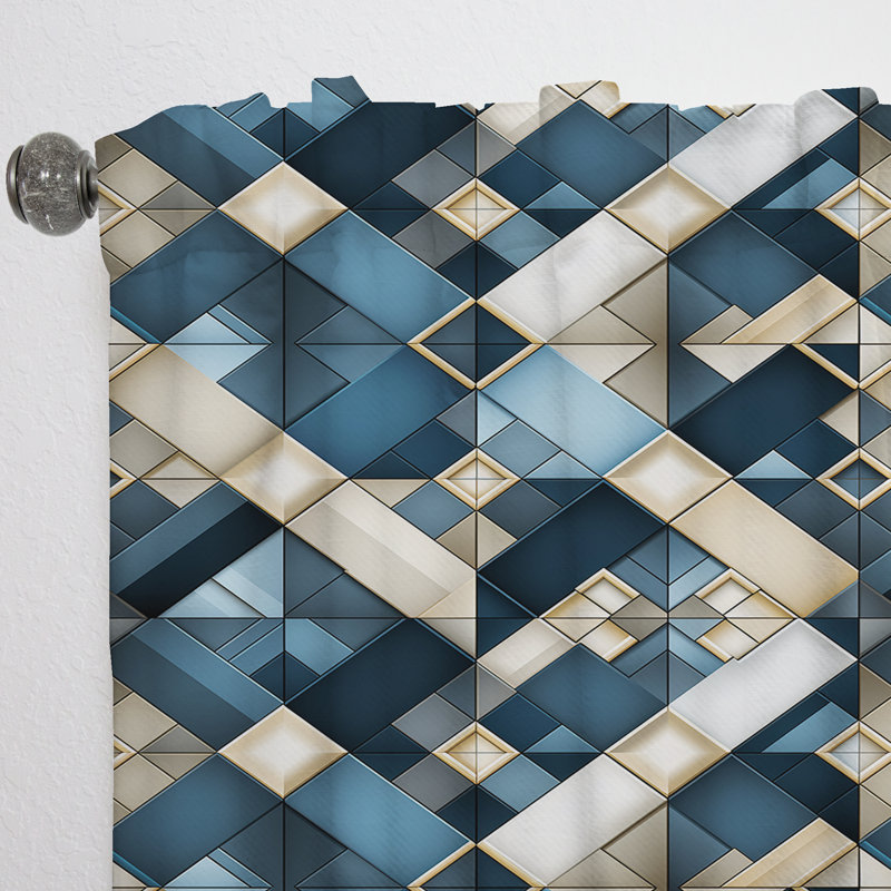 Rideau obscurcissant géométrique à motif de mosaïques bleu éthéré - 1 panneaux, L 52 po x L 84 po