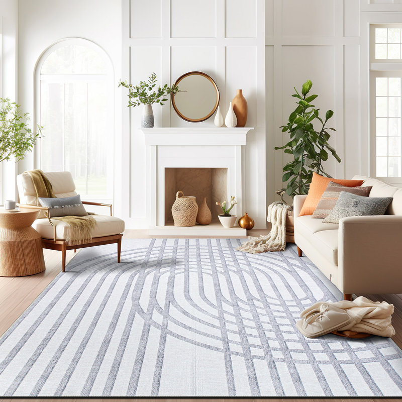 Tapis gris / ivoire Veliz Performance, Rectangle 8 pi 4 po x 11 pi 6 po