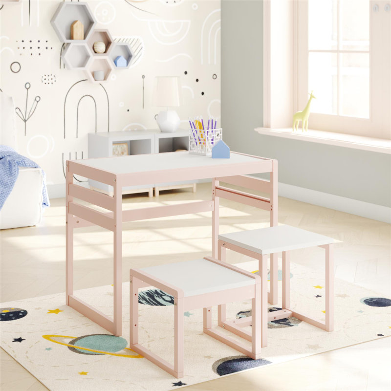 Ensemble de table et 2 chaises pour enfants Signy, Rose/Blanc
