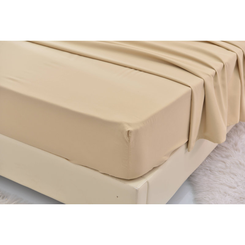 Ensemble de literie en rayonne de bambou, Beige, Ensemble de draps pour lit simple TG + un drap-hou