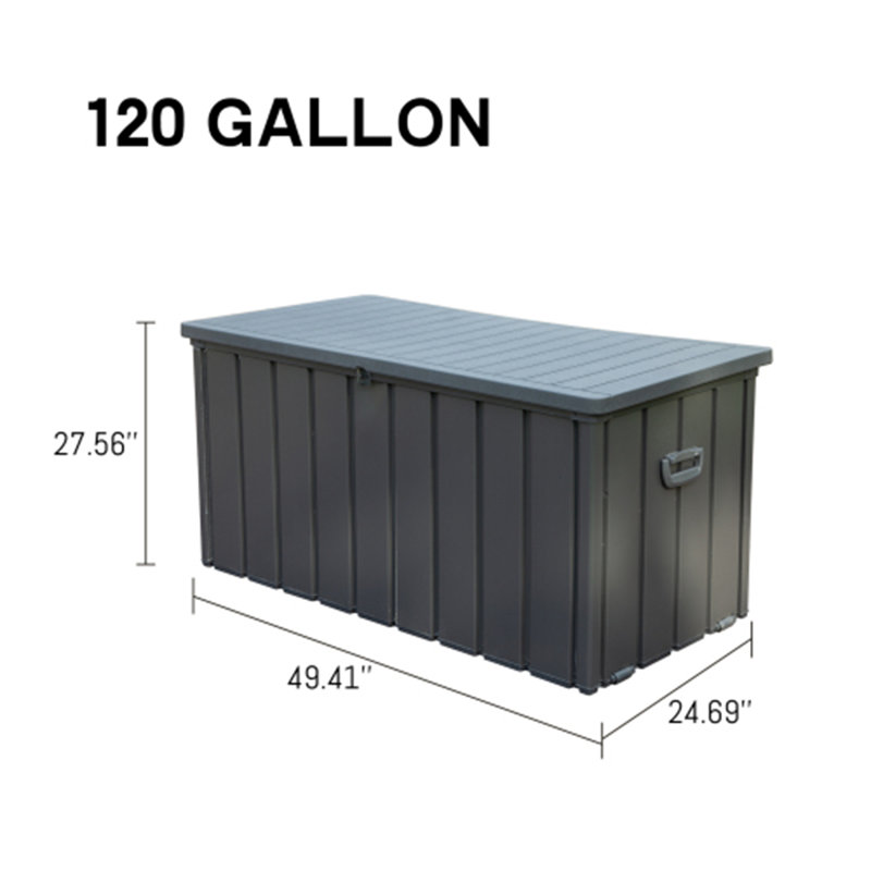 100-Gallon Waterproof Deck Box with Lock, Gray, 27.56" H x 49.41" W x 24.69" D