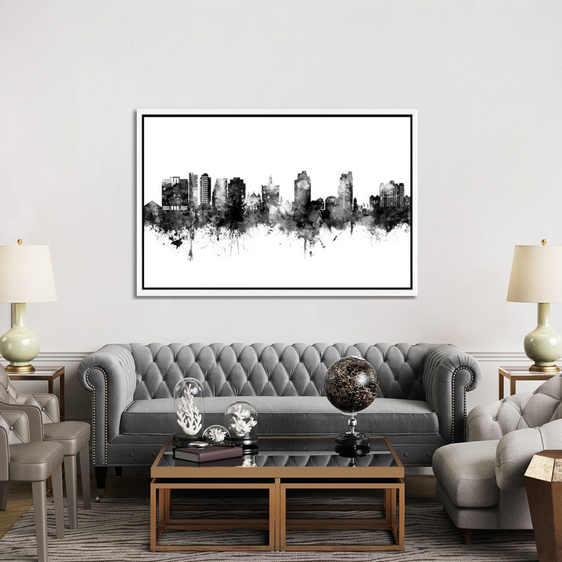 San Jose California Skyline by Michael Tompsett - Print on Canvas, 101.6cm H x 152.4cm W x 3.81cm D, White Floater Framed