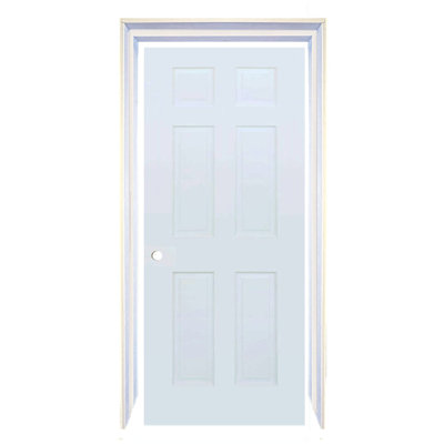 Slab Colonial 6-Panel White Solid Core Wood with Bore Hole 80 in. x 30 in. with Jamb Kit