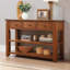 Console en bois de pin massif 48 po, table d'appoint moderne avec 3 tiroirs de rangement et 2 tablettes. Facile à assembler (brun