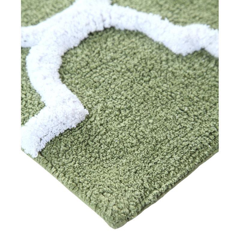 Anastatia Cotton Non-Slip Bath Rug, 50" x 30", Sage Green/White