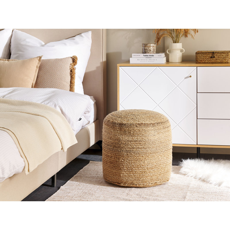 Casas 46cm Wide Round Pouf Ottoman, Beige