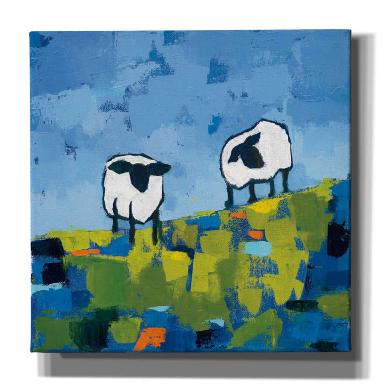 Deux moutons - peinture sur toile tendue, H 12 po x l 12 po x P 0,75 po