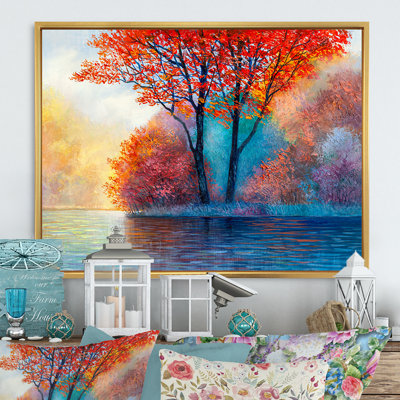 «Maple Tree On River Winter Landscape», reproduction sur toile flottante