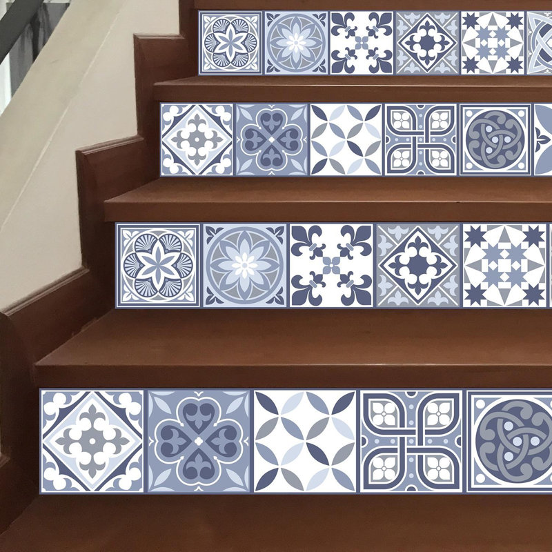 Carreau de terrain pelez et collez en PVC 6 po x 6 po, Blanc / bleu